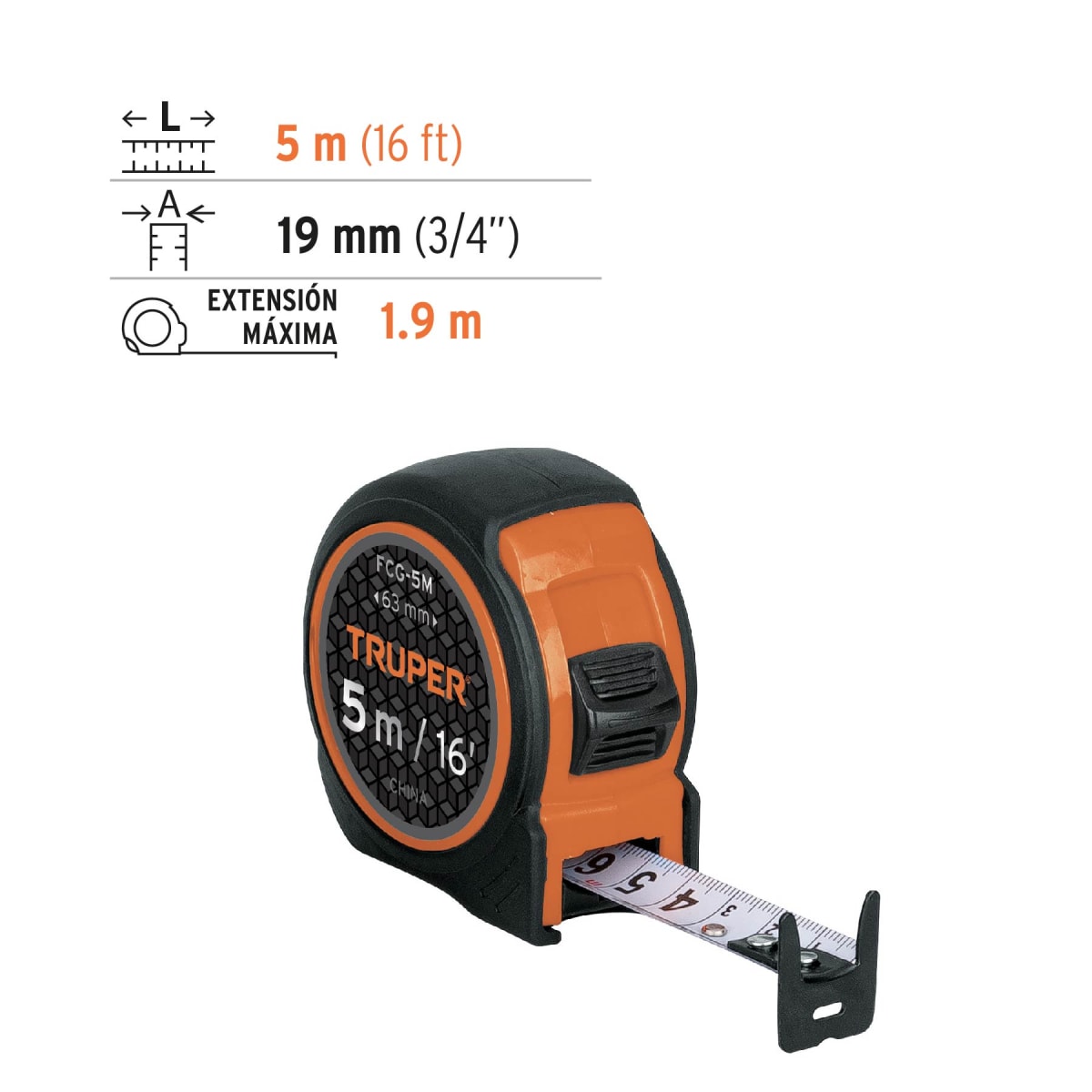 Wincha compacta contra impactos 5 m cinta 19 mm Truper3