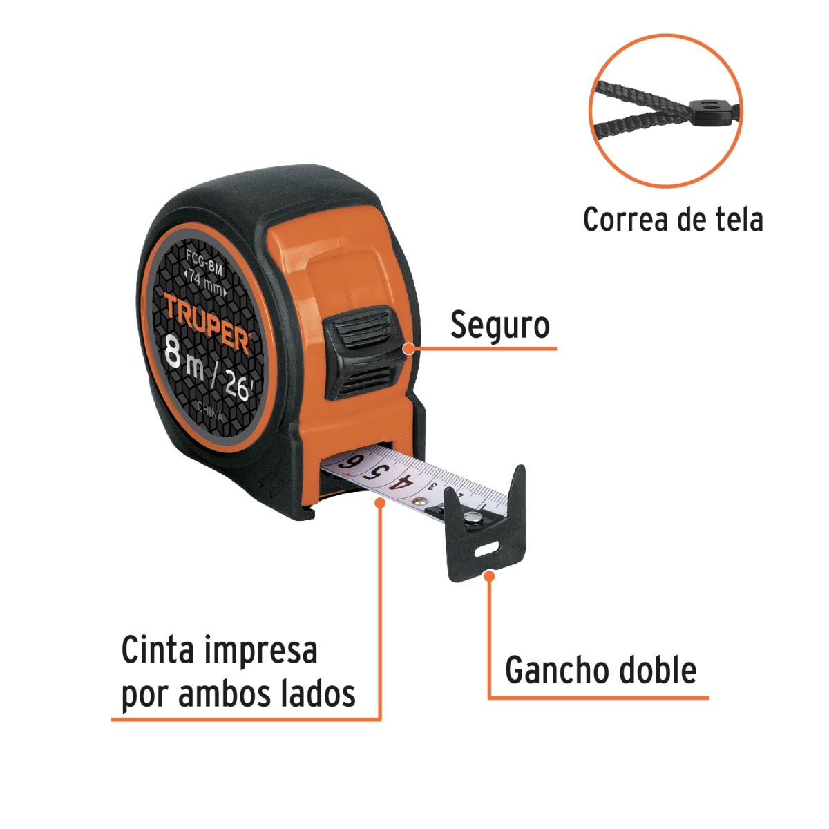 Wincha compacta contra impactos 8 m cinta 25 mm, Truper2