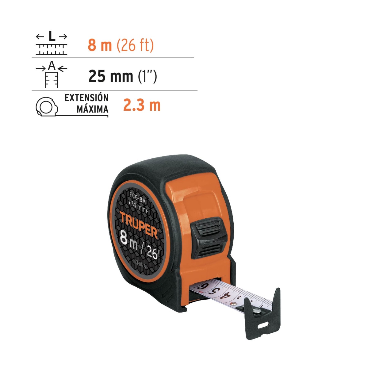 Wincha compacta contra impactos 8 m cinta 25 mm, Truper3