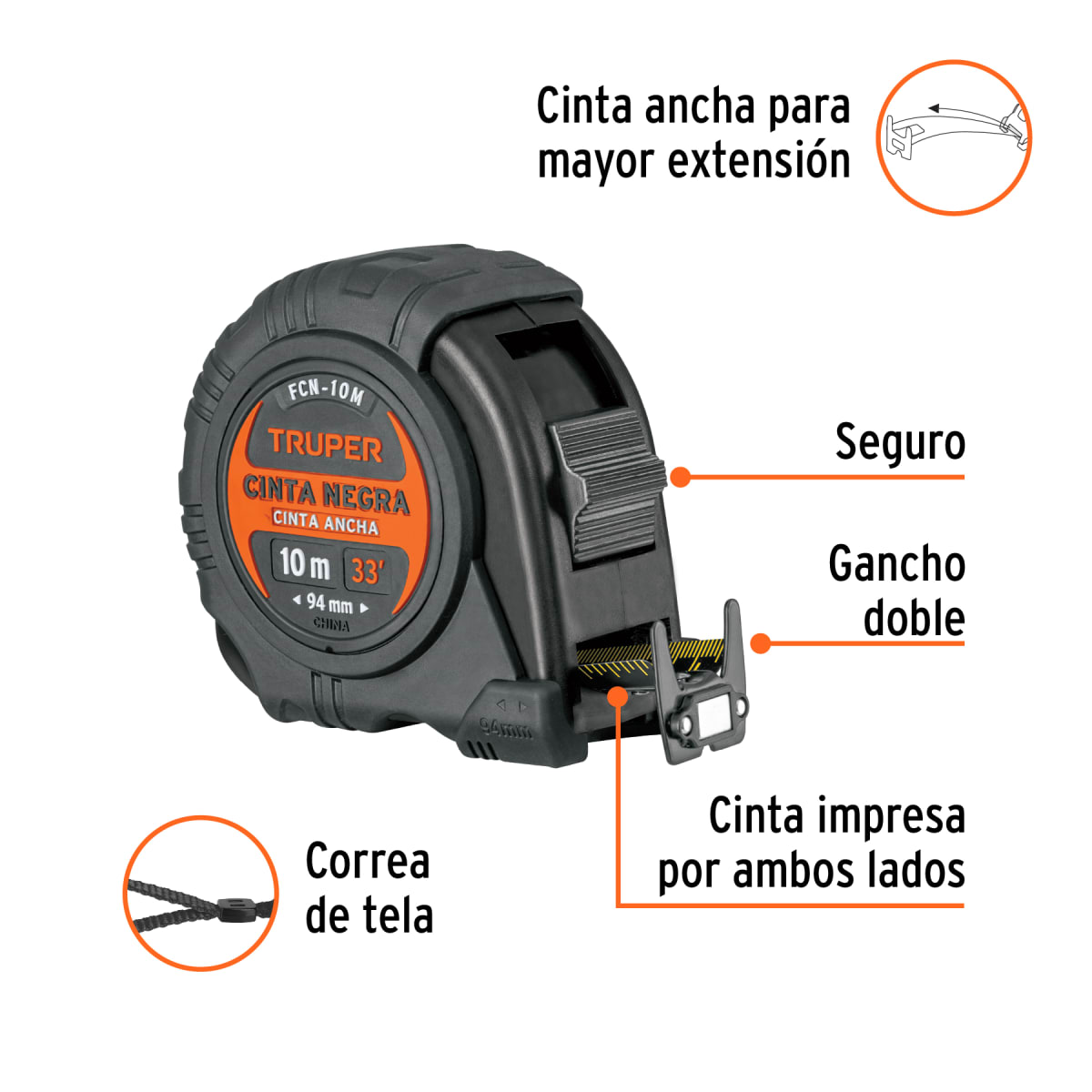Wincha cinta negra 10 m cinta 32 mm Truper2