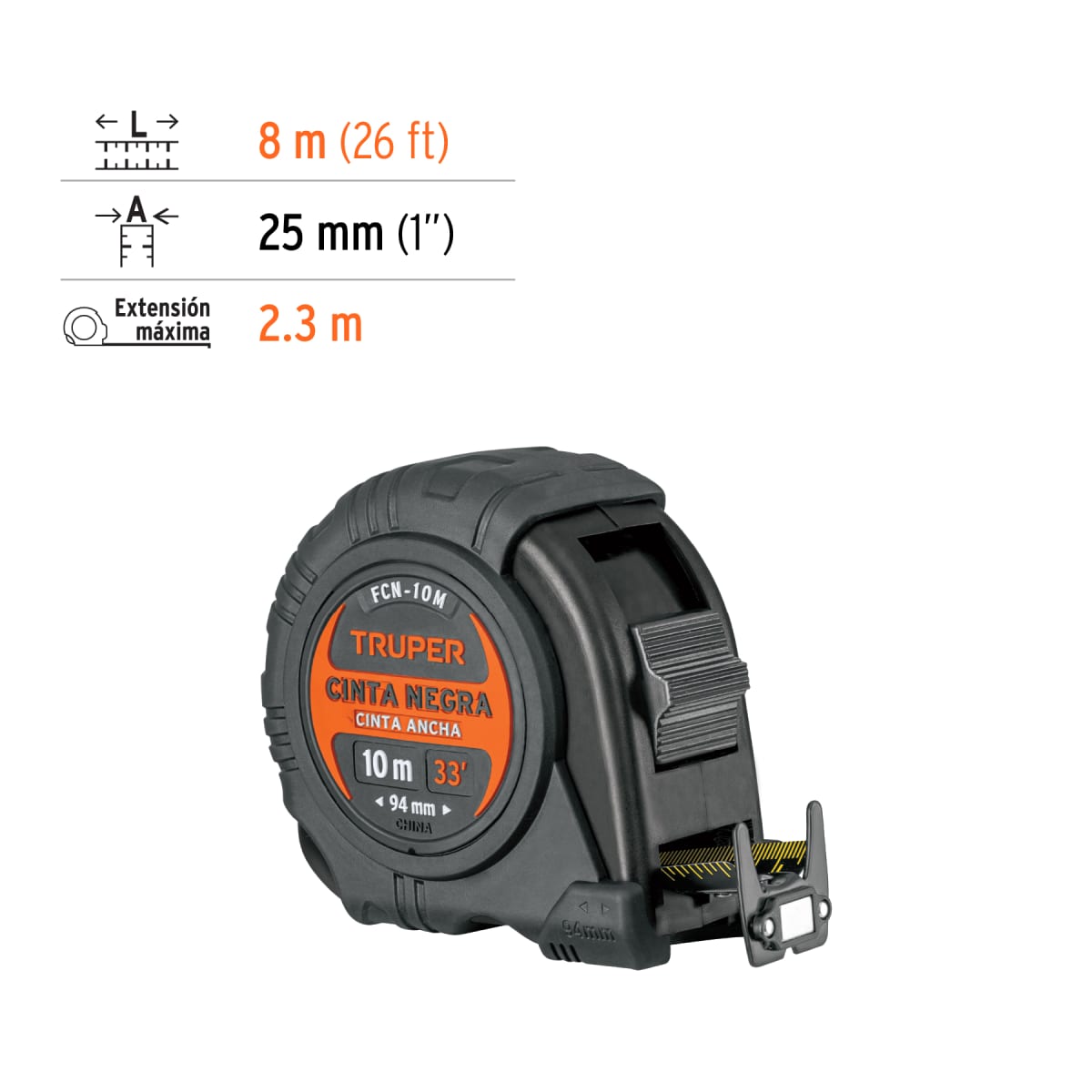 Wincha cinta negra 10 m cinta 32 mm Truper3