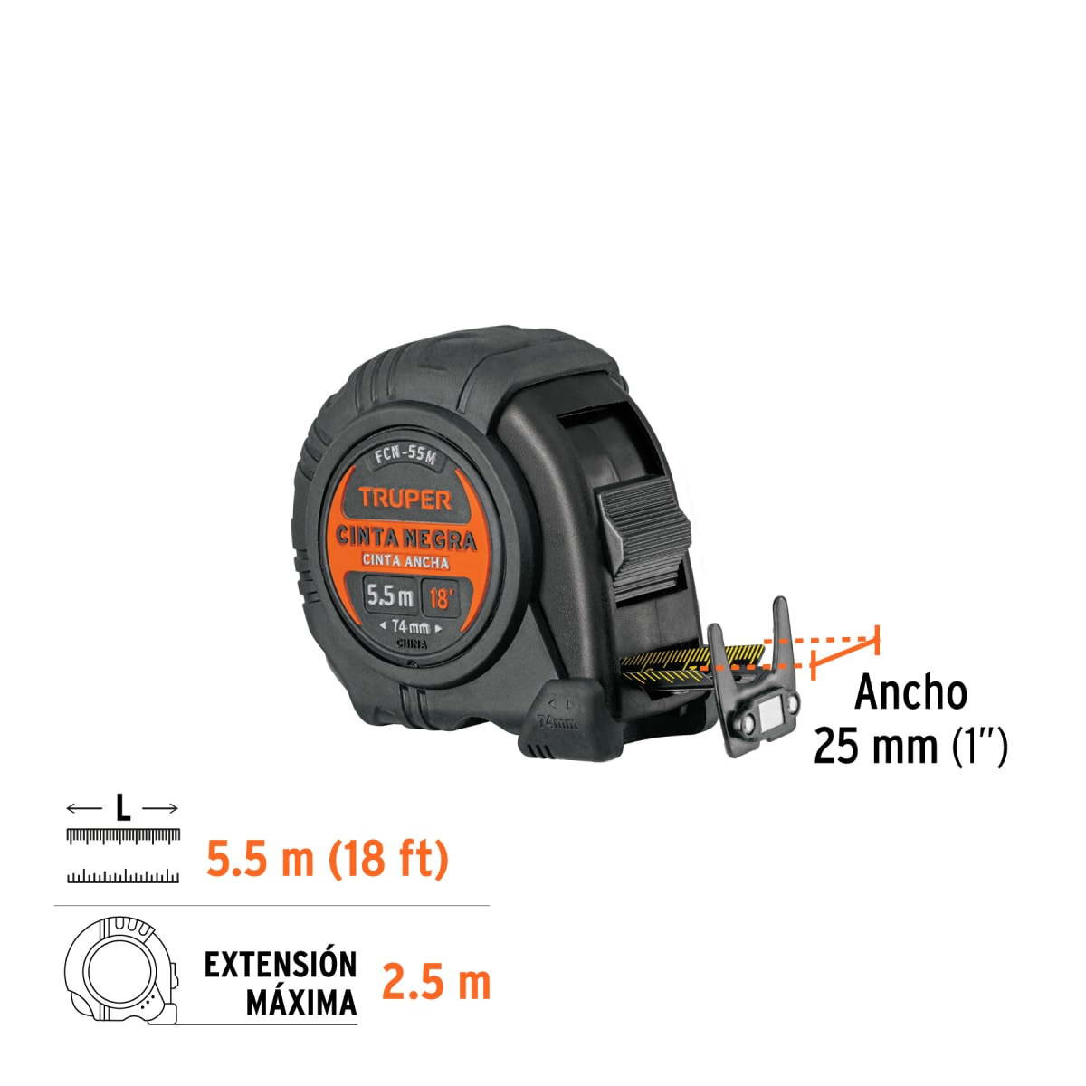 Wincha cinta negra 5.5 m cinta 25 mm Truper5