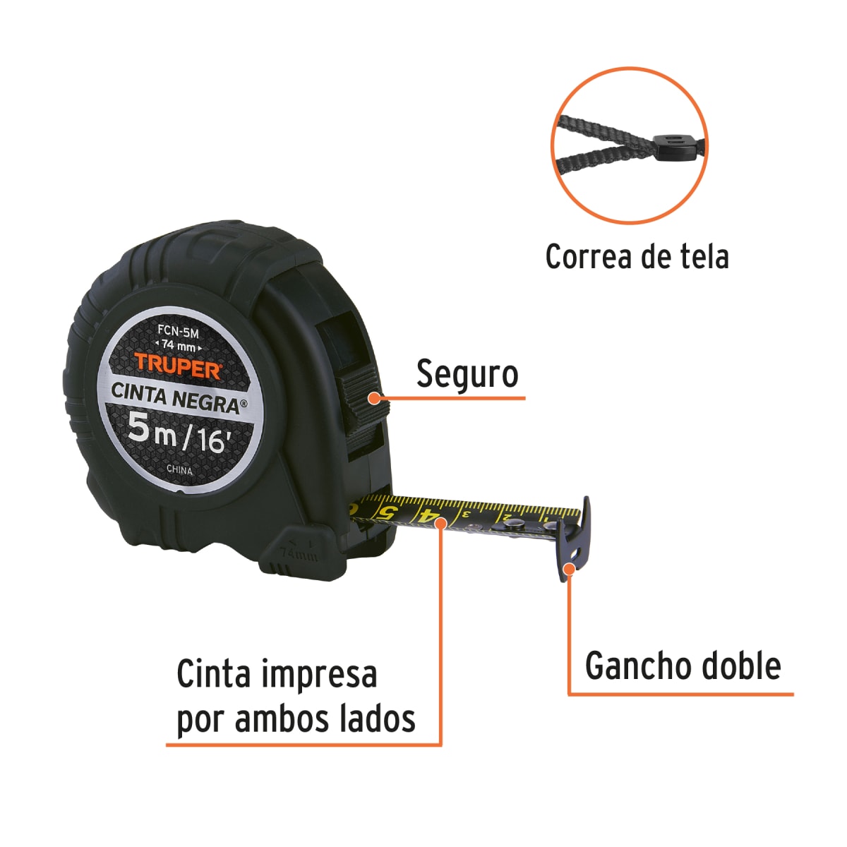 Wincha cinta negra 5 m cinta 19 mm Truper2