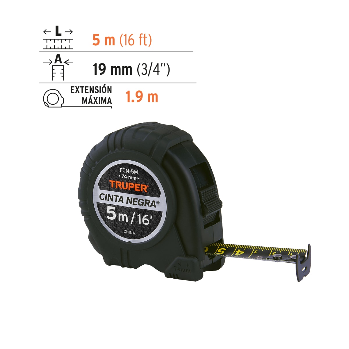 Wincha cinta negra 5 m cinta 19 mm Truper3