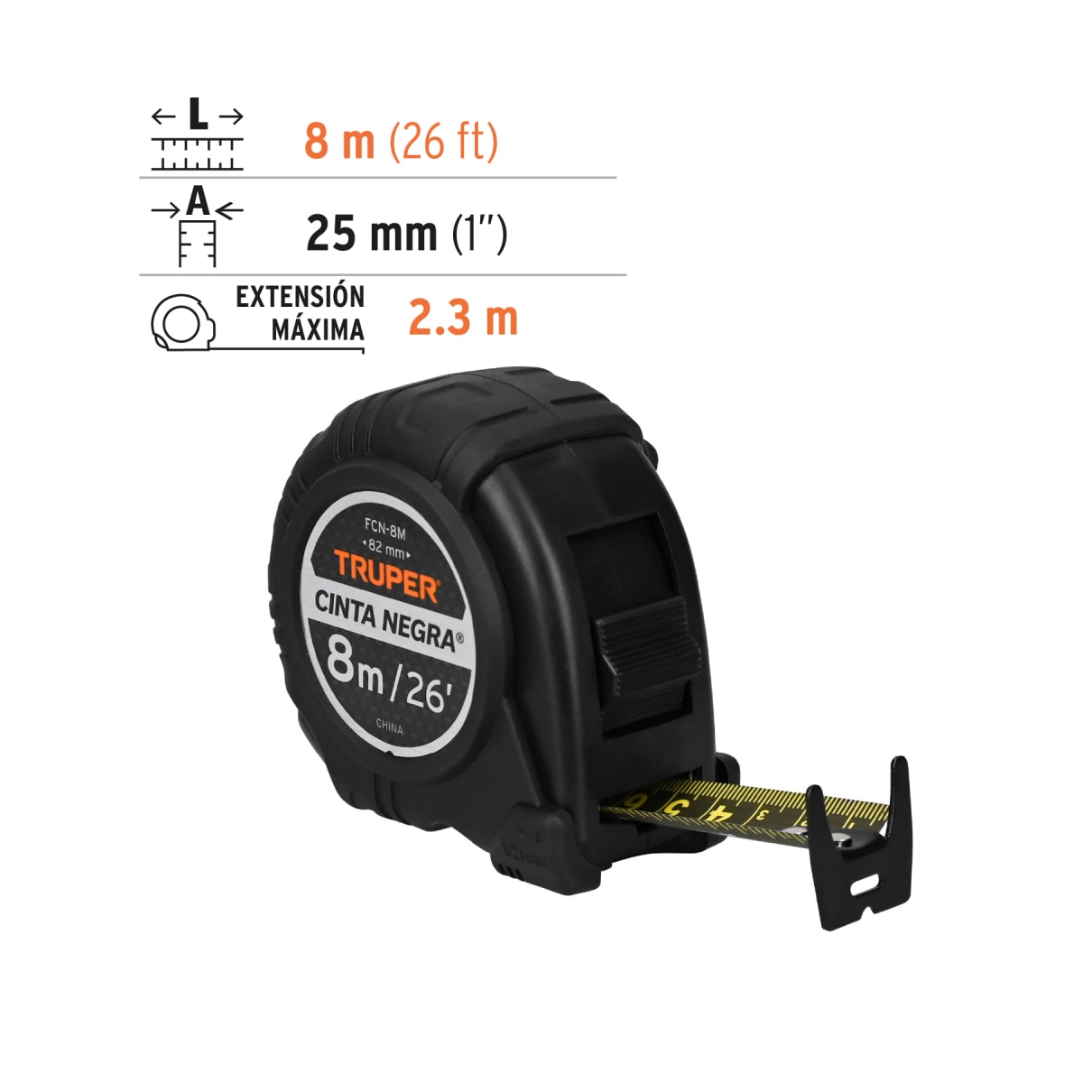 Wincha cinta negra 8 m cinta 25 mm Truper3
