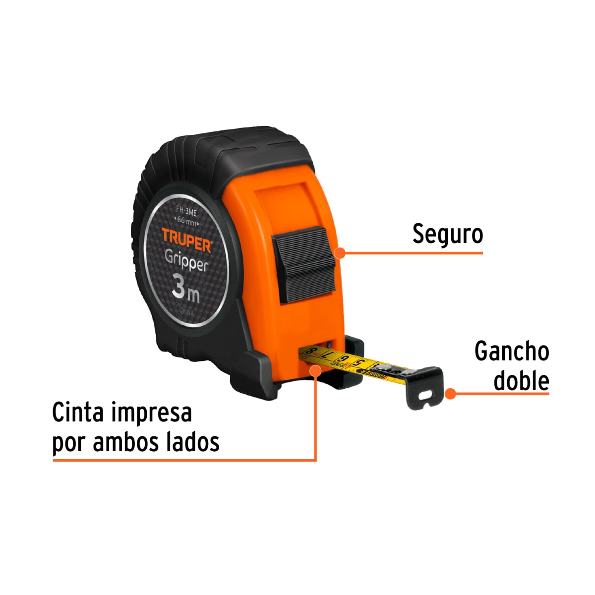 Wincha contra impactos 3 m cinta 13 mm graduación métrica Truper2