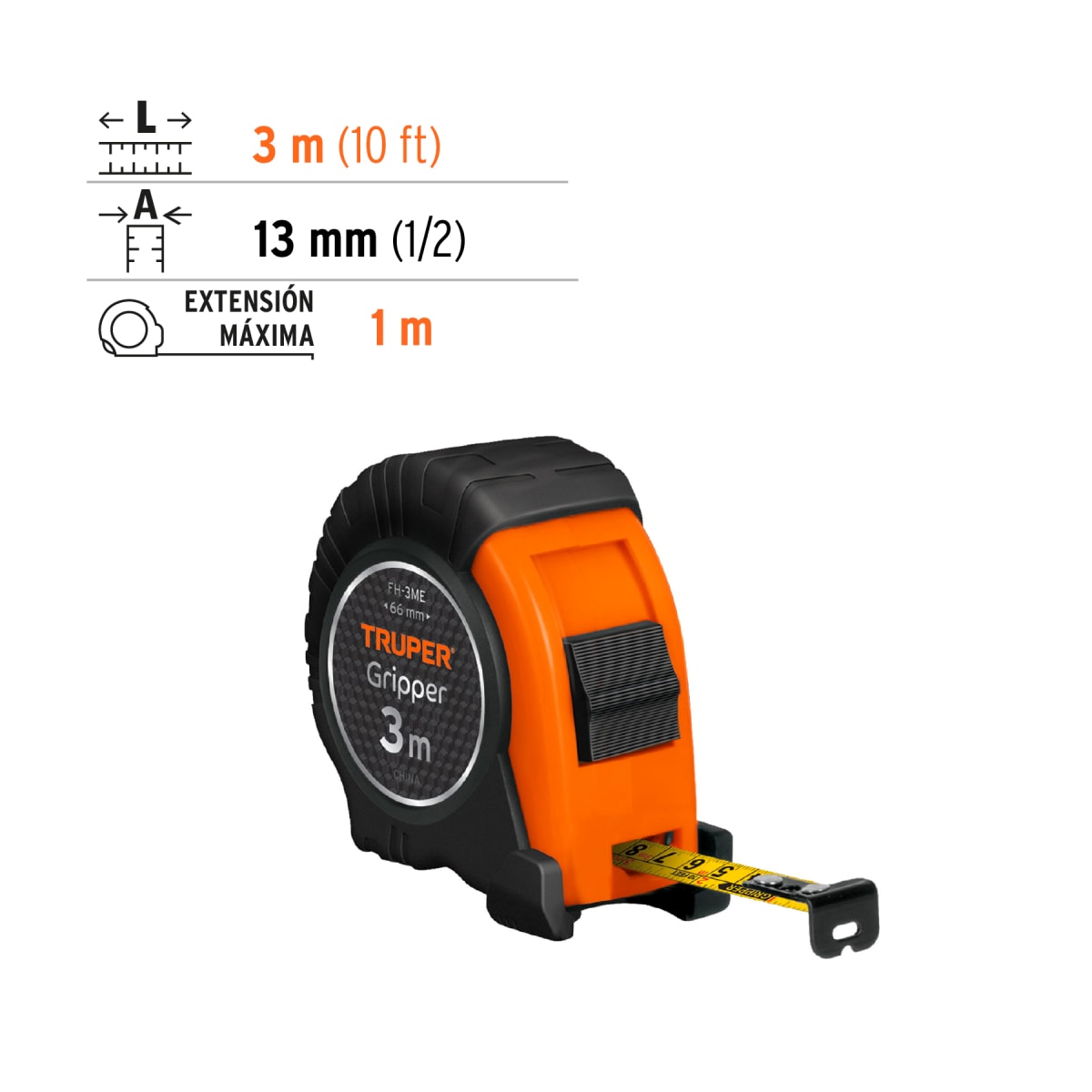 Wincha contra impactos 3 m cinta 13 mm graduación métrica Truper3