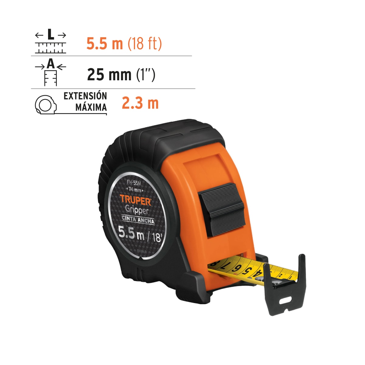 Wincha gripper contra impactos 5.5 m cinta 25 mm Truper3