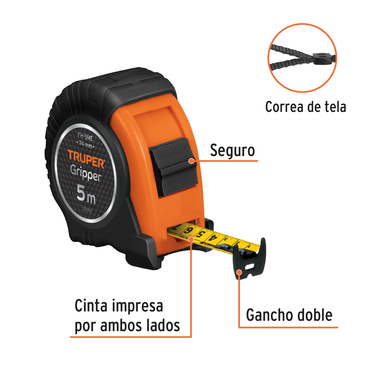 Wincha contra impactos 5 m cinta 19 mm grad. métrica. truper2