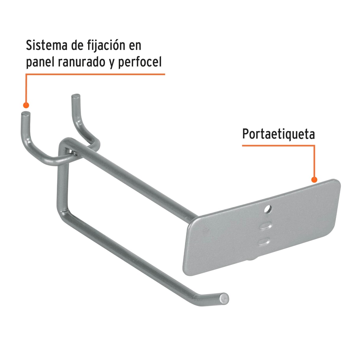 Gancho recto 4´´ con portaetiqueta para perfocel y ranurado Truper2