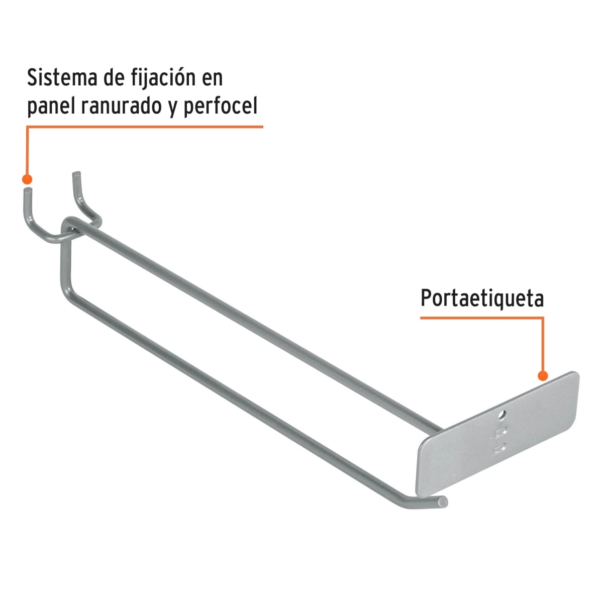 Gancho recto 9´´ con portaetiqueta para perfocel y ranurado Truper2