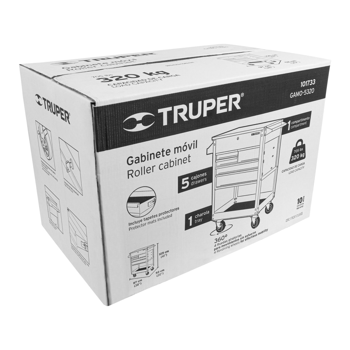 Gabinete metálico móvil 5 cajones capacidad 320 kg Truper6