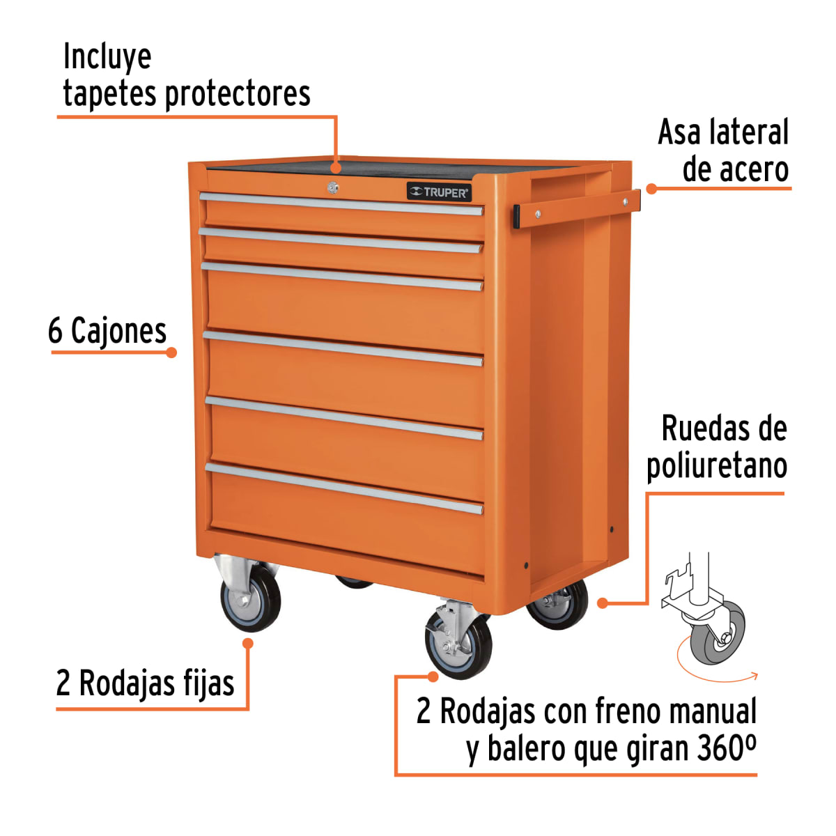 Gabinete metálico móvil. 6 cajones. capacidad 130 kg. truper2