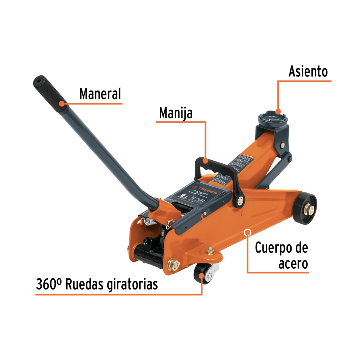 Gata tipo lagarto 2 toneladas de 50 movimientos con maletín Truper2