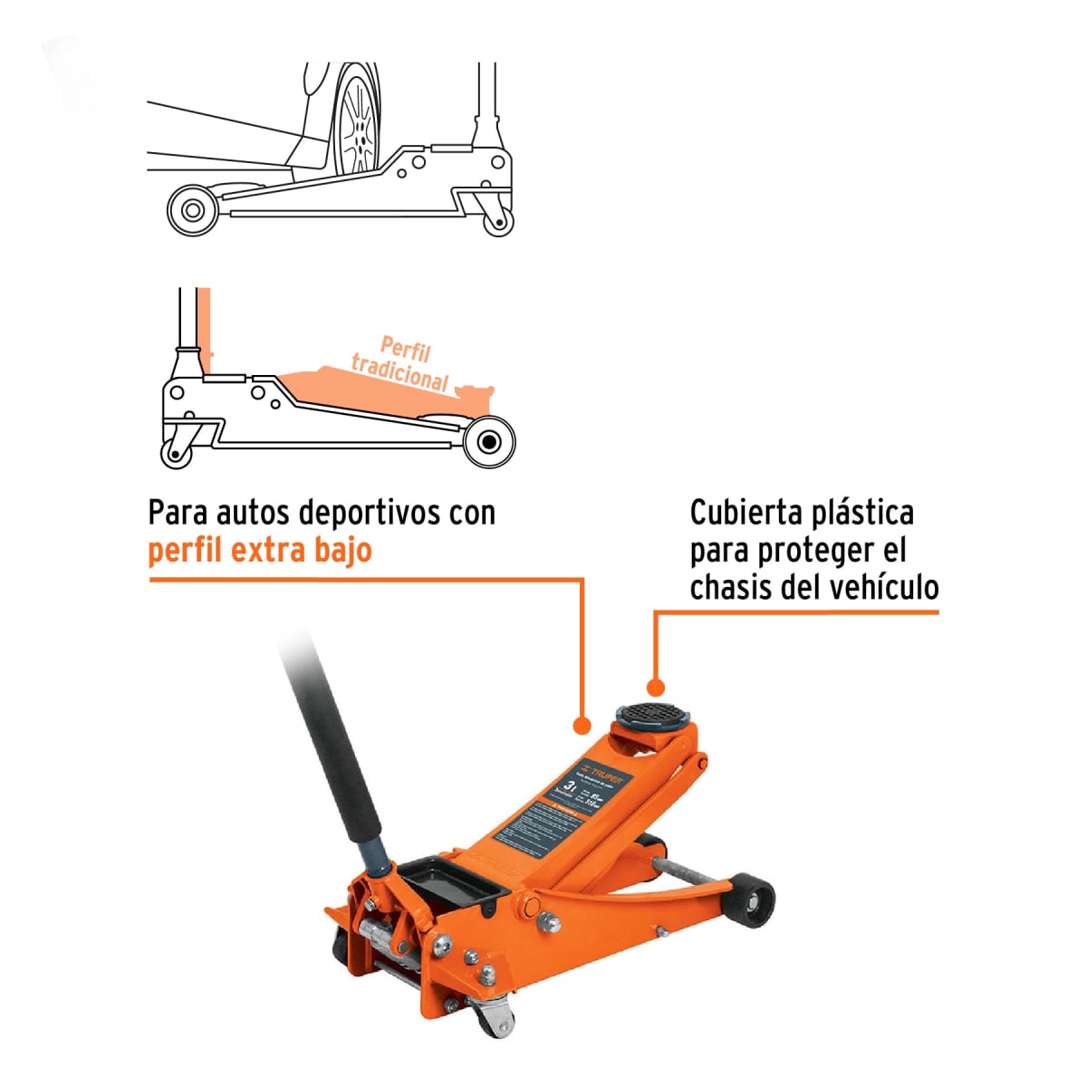 Gata tipo lagarto 3 toneladas elevación rápida perfil extra bajo TRUPER3