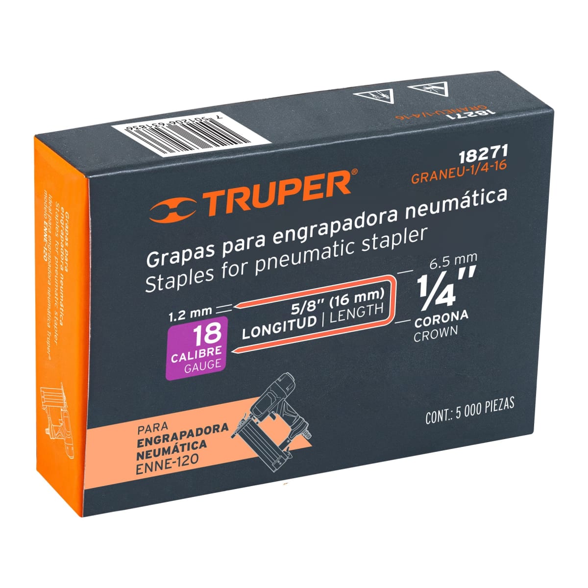 Caja con 5000 grapas corona 1/4´´ calibre 18, 16mm p/ENNE-120 Truper5