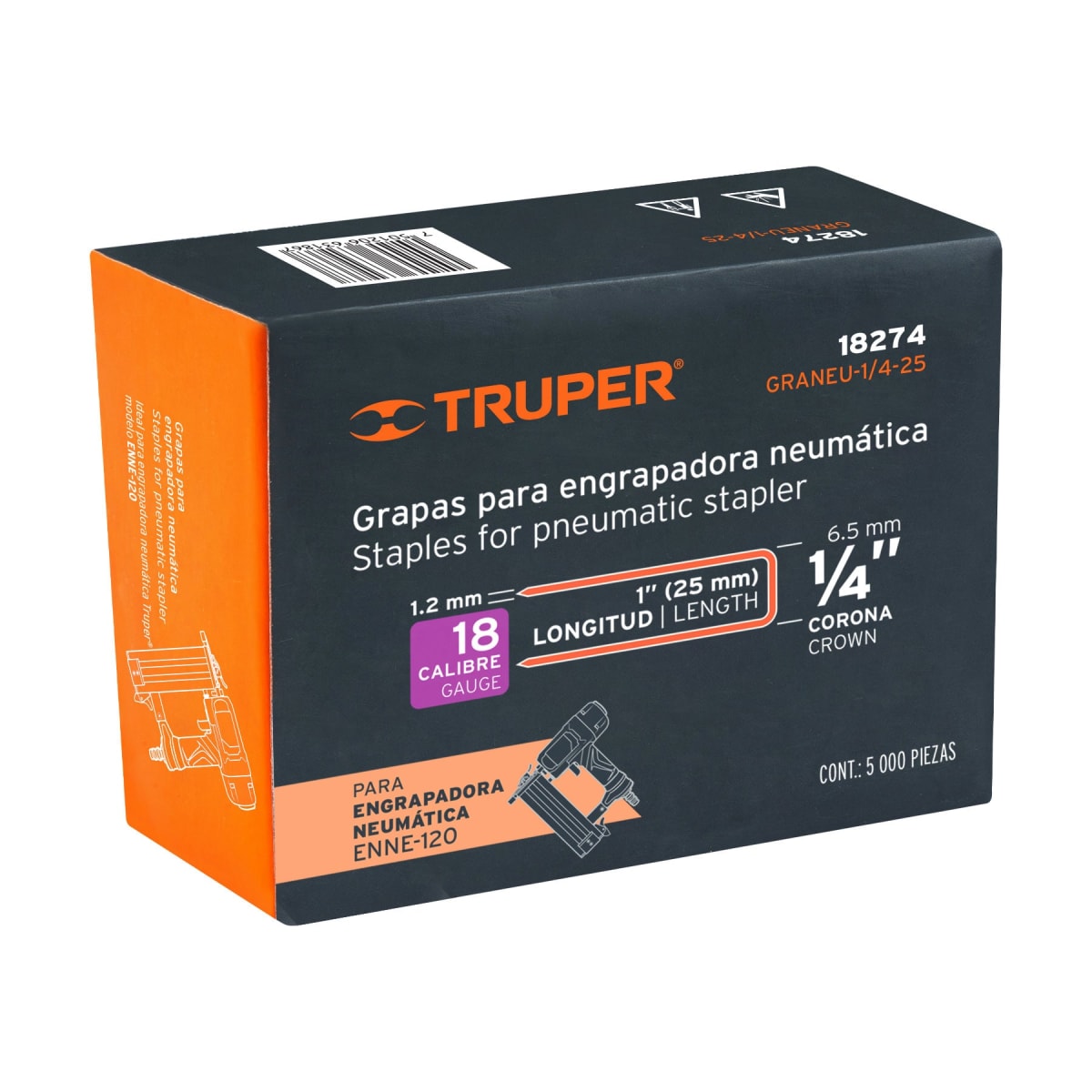 Caja con 5000 grapas corona 1/4´´ calibre 18, 25mm p/ENNE-120 Truper5
