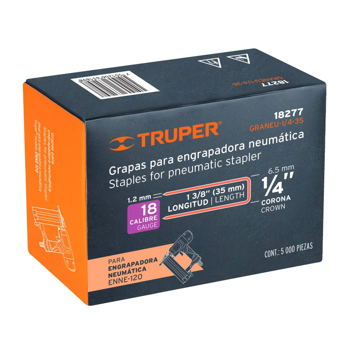 Caja con 5000 grapas corona 1/4´´ calibre 18, 35mm p/ENNE-120 Truper5