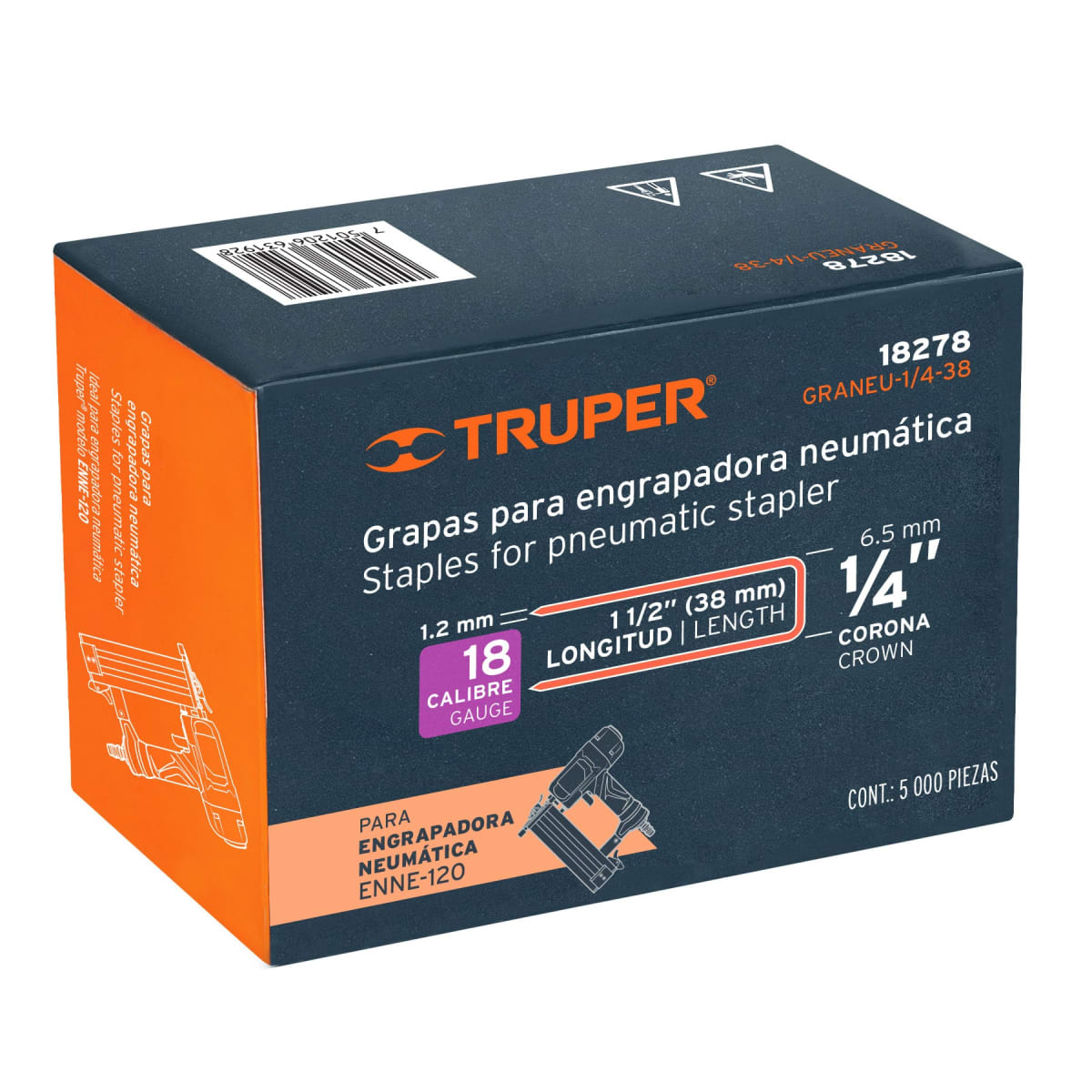Caja con 5000 grapas corona 1/4´´ calibre 18, 38mm p/ENNE-120 Truper5