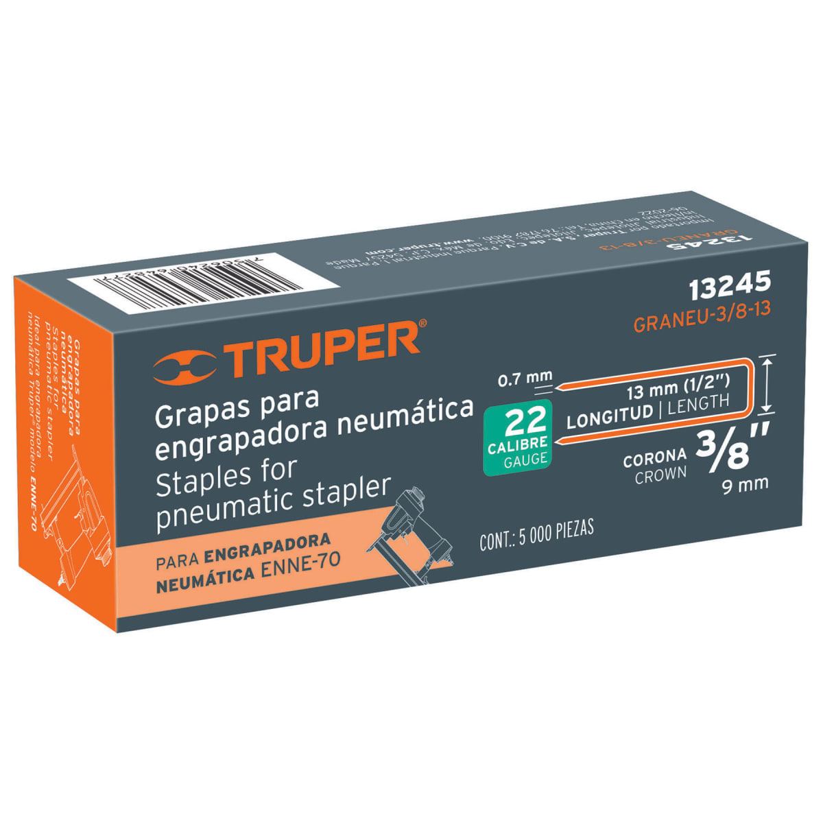 Caja con 5000 grapas corona 3/8´´ calibre 22, 13mm p/ENNE-70 Truper5