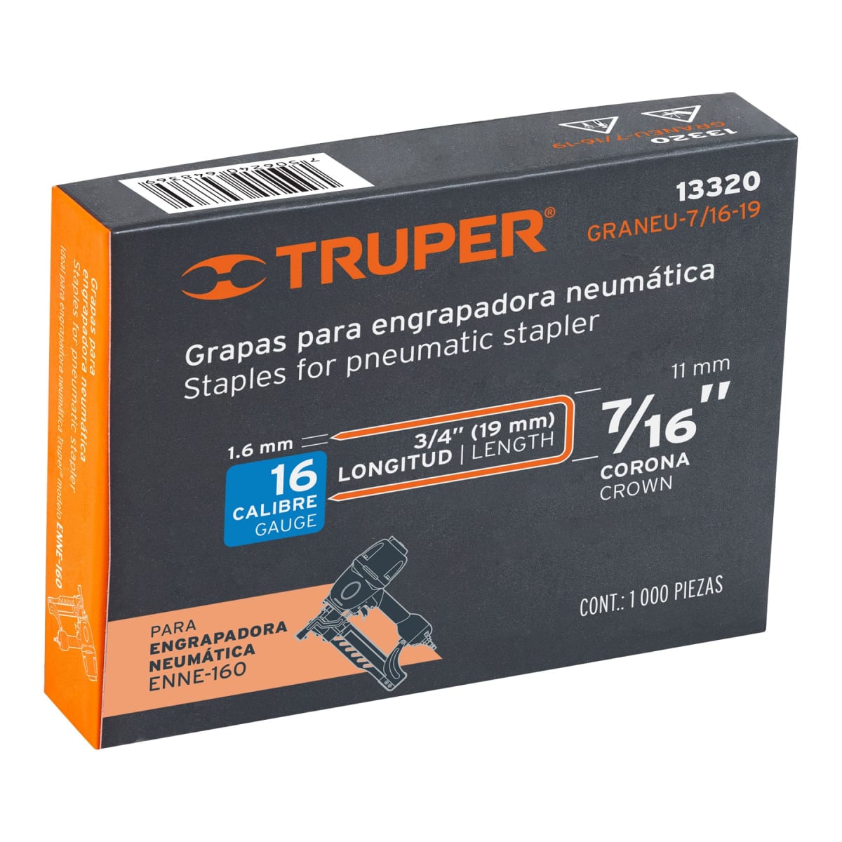 Caja con 1000 grapas corona 7/16´´ cal. 16, 19mm p/ENNE-160 Truper5