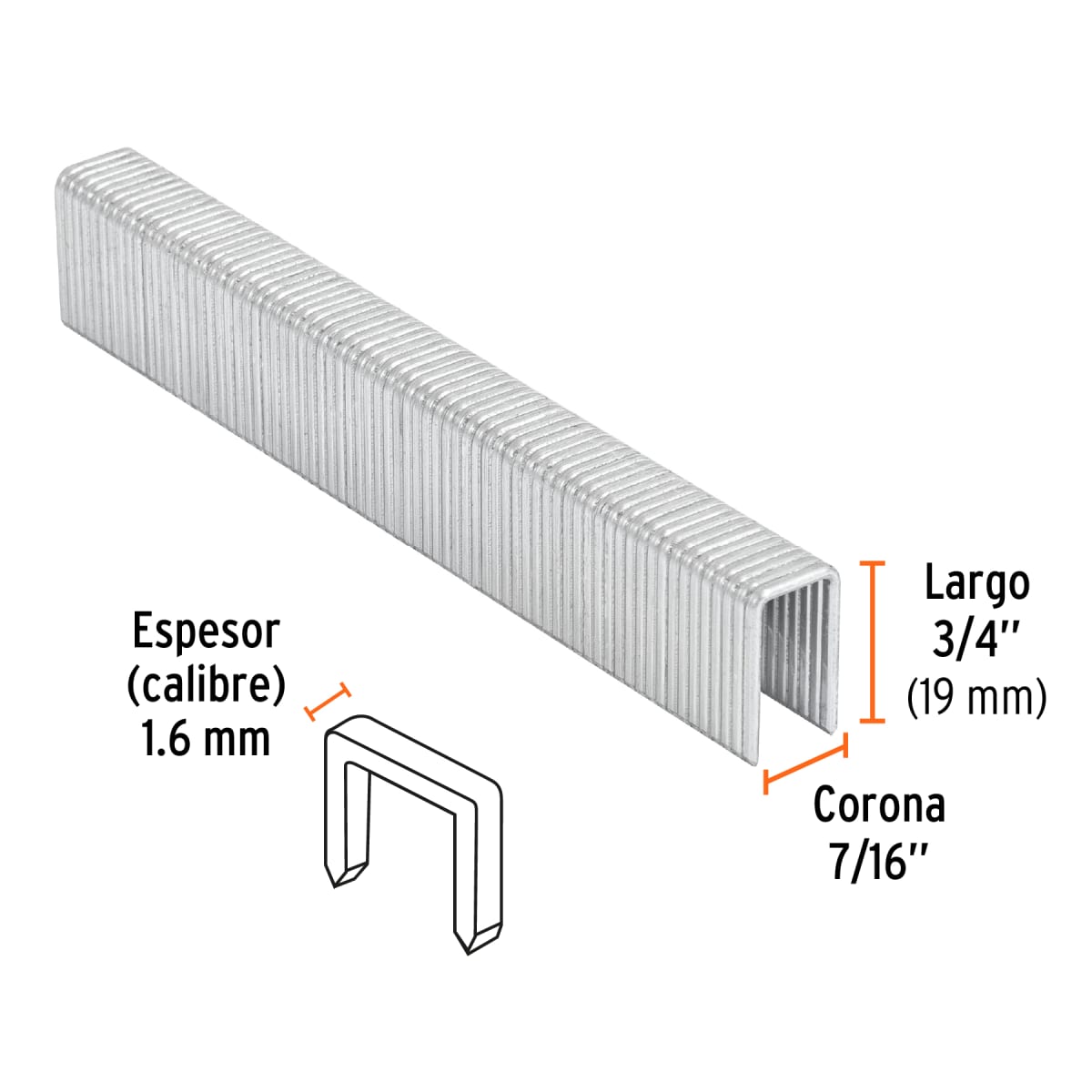 Caja con 1000 grapas corona 7/16´´ cal. 16, 19mm p/ENNE-160 Truper2