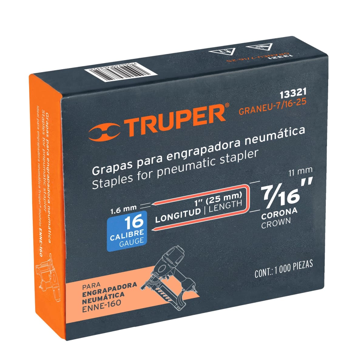 Caja con 1000 grapas corona 7/16´´ cal. 16, 25mm p/ENNE-160 Truper5