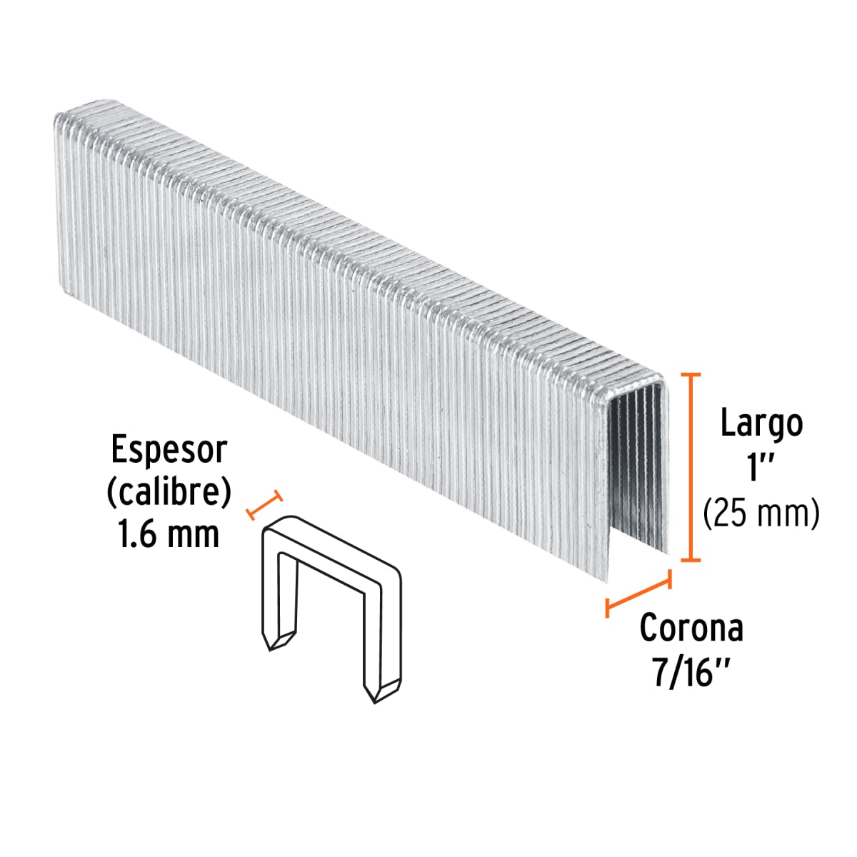 Caja con 1000 grapas corona 7/16´´ cal. 16, 25mm p/ENNE-160 Truper3