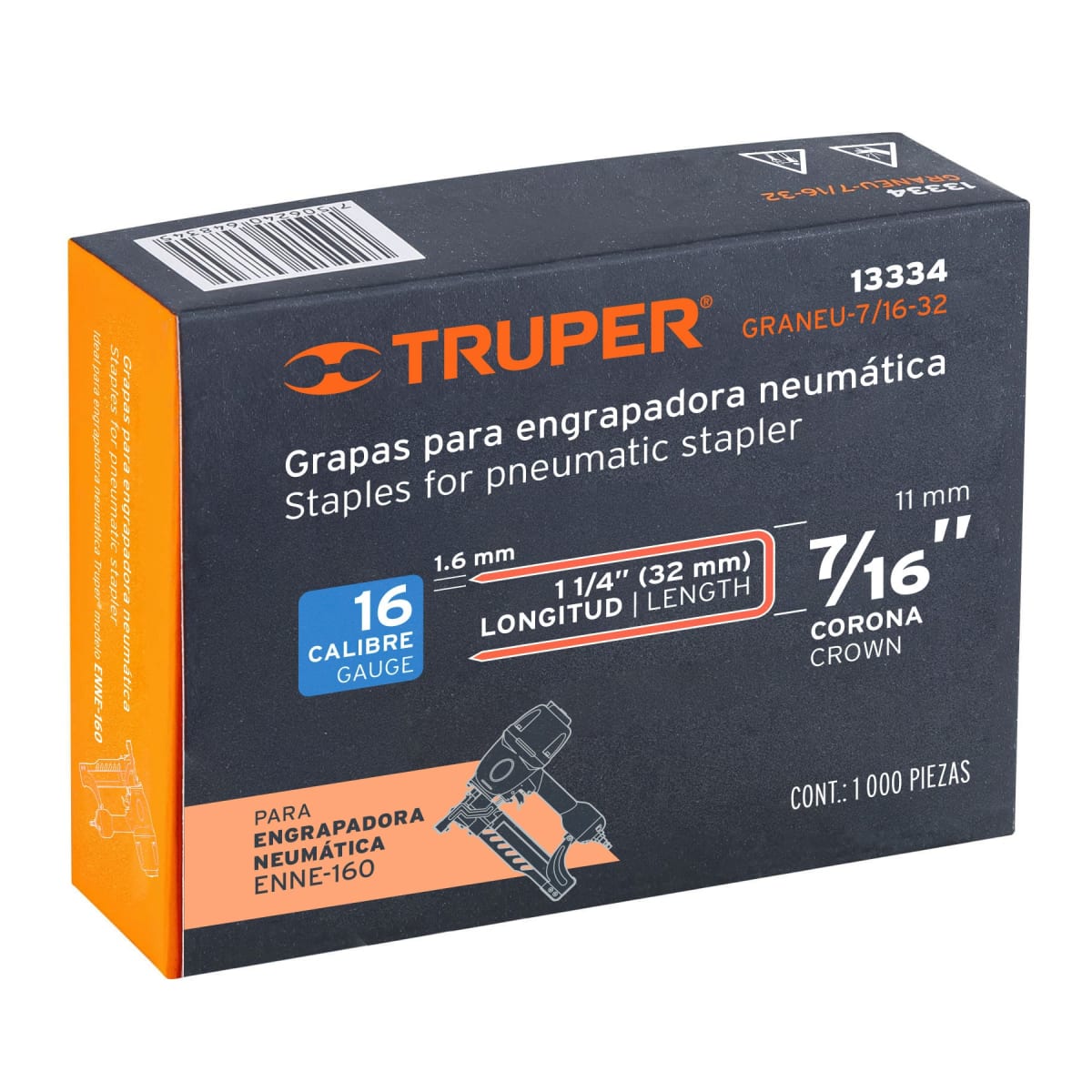 Caja con 1000 grapas corona 7/16´´ cal. 16, 32mm p/ENNE-160 Truper5