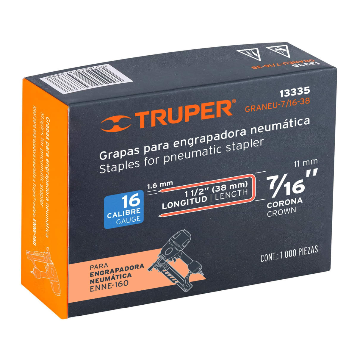 Caja con 1000 grapas corona 7/16´´ cal. 16, 38mm p/ENNE-160 Truper5