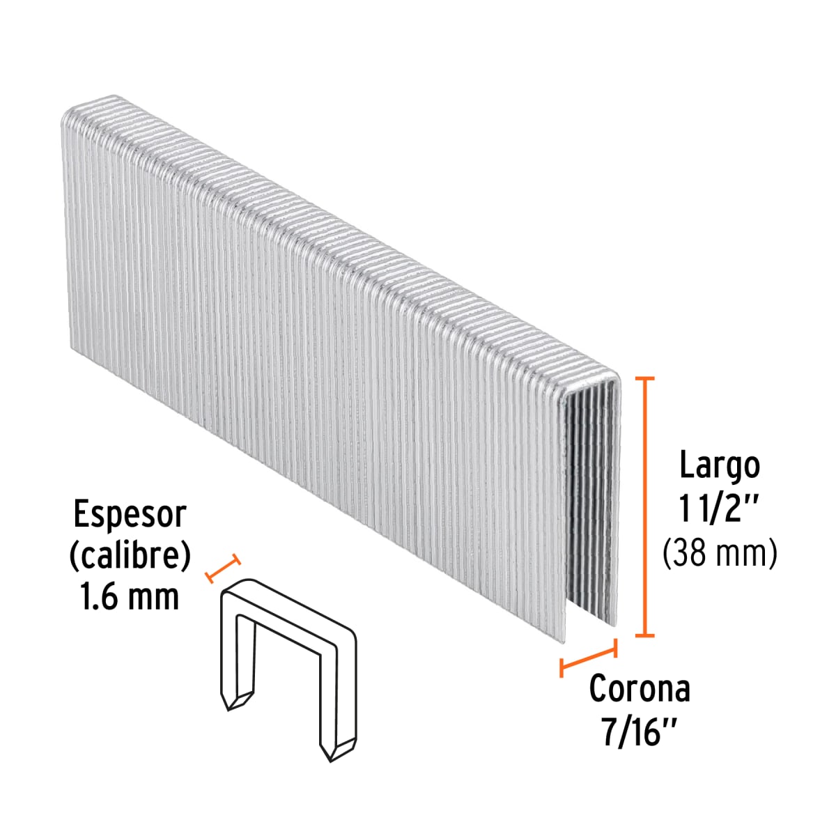 Caja con 1000 grapas corona 7/16´´ cal. 16, 38mm p/ENNE-160 Truper2