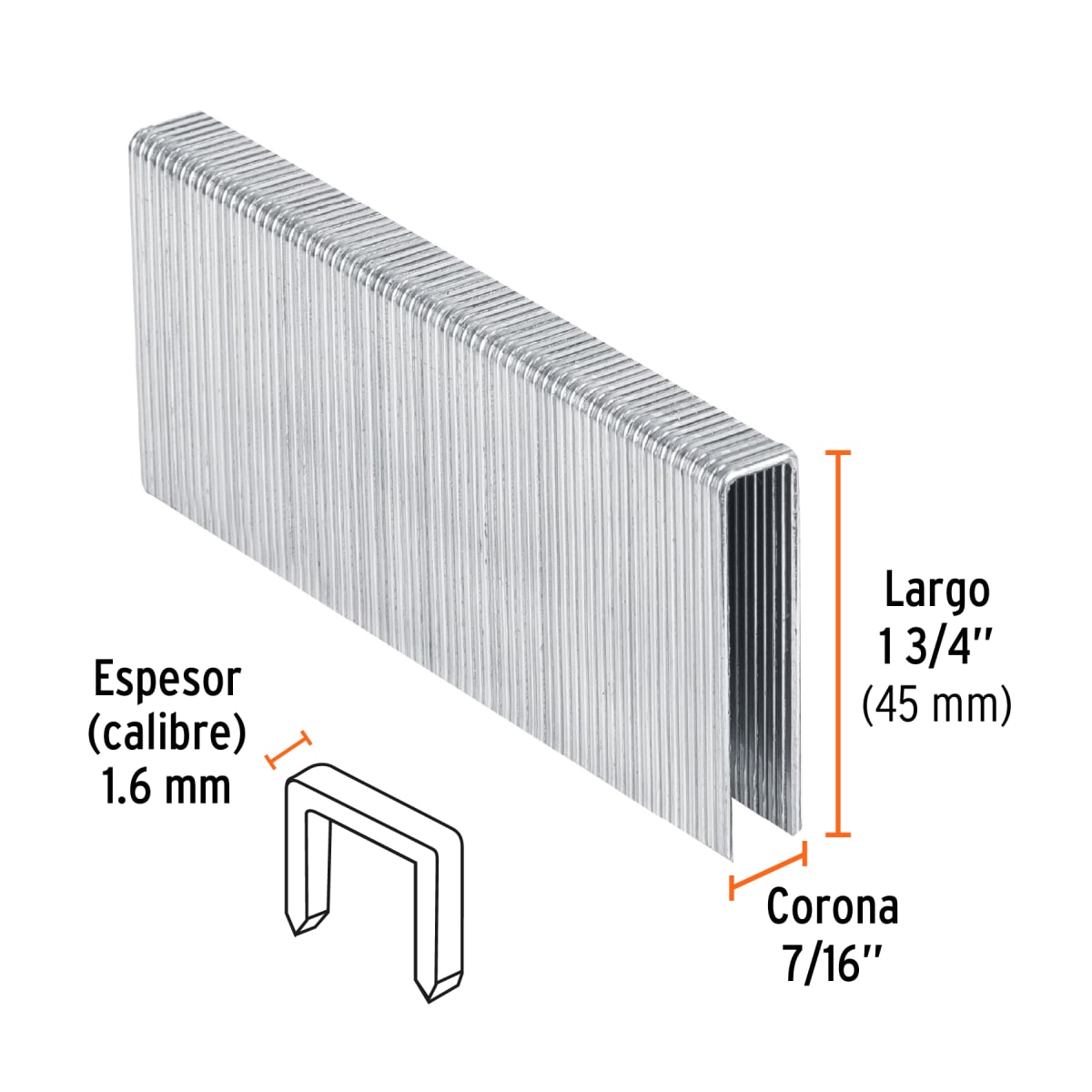 Caja con 1000 grapas corona 7/16´´ cal. 16, 45mm p/ENNE-160 Truper2