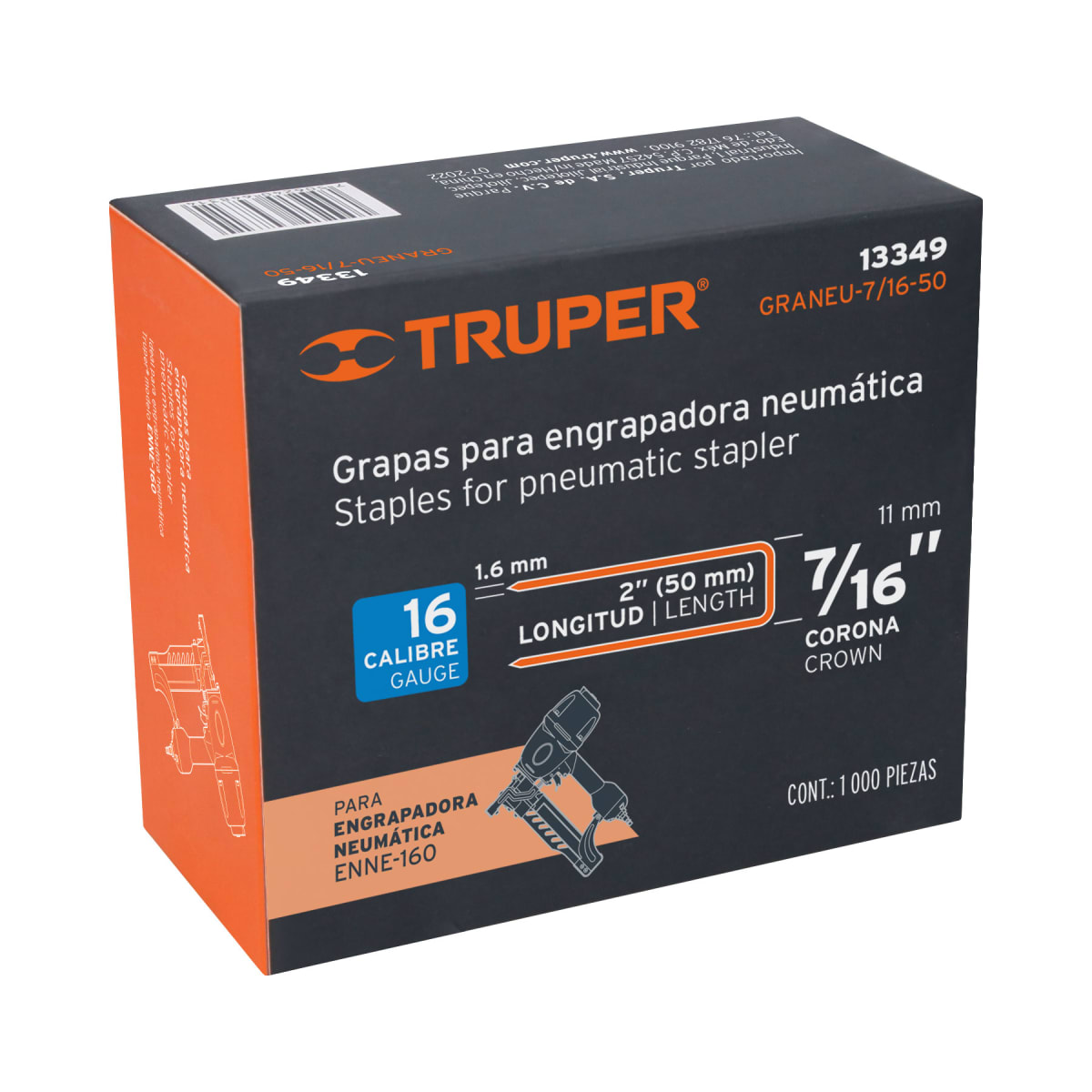 Caja con 1000 grapas corona 7/16´´ cal. 16, 50mm p/ENNE-160 Truper5