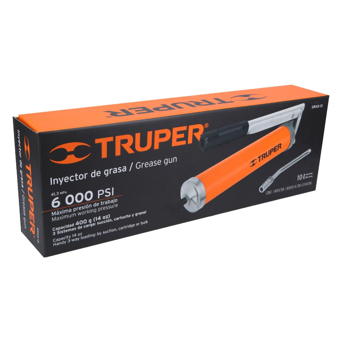 Engrasadora 400 g 6000 PSI con grip antiderrame Truper1