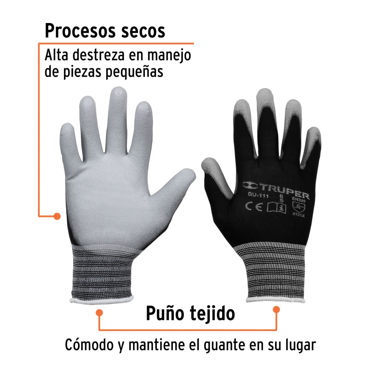 Guantes de nylon recubiertos de poliuretano Talla S3
