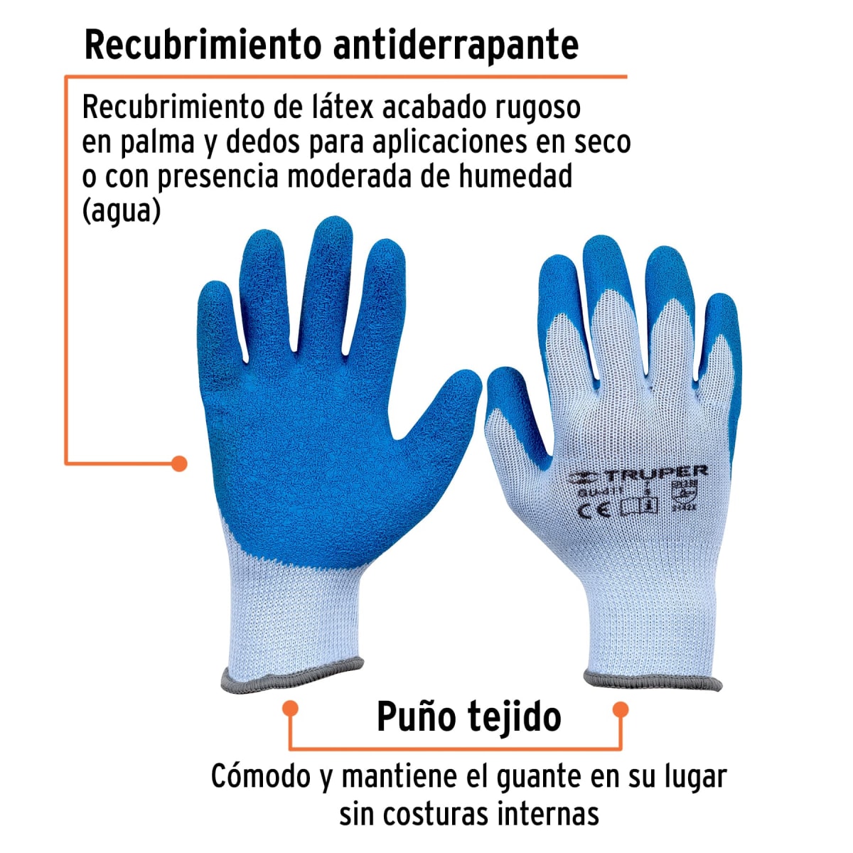 Guantes de poliéster recubiertos de latex, CH, Truper2
