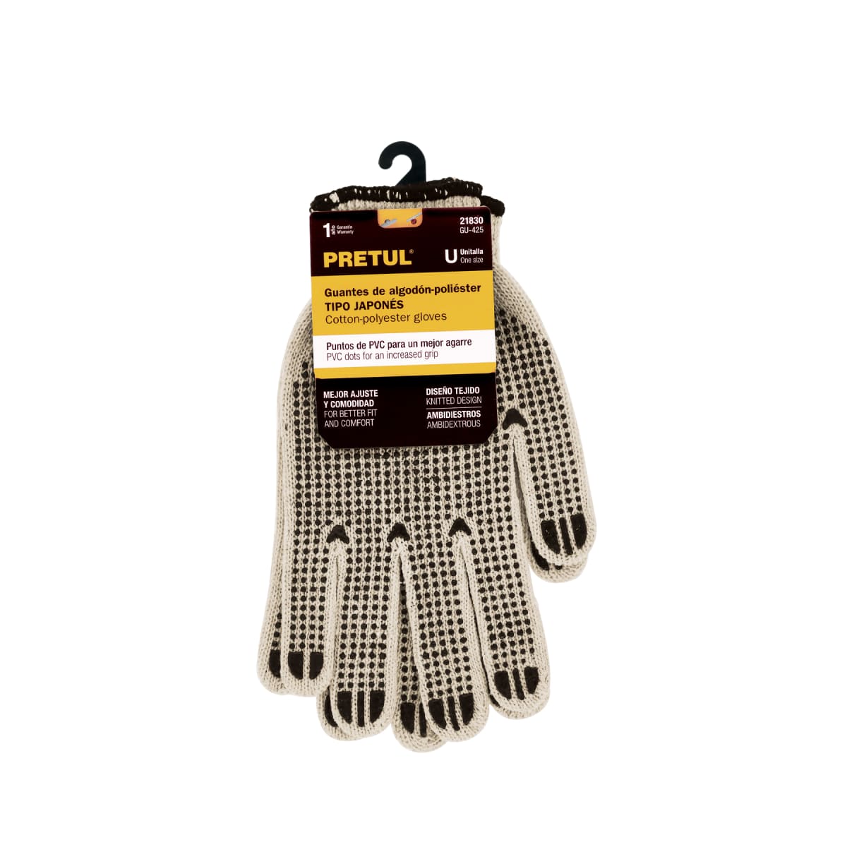 Guantes de algodón con puntos de PVC en palma y dorso,Pretul3