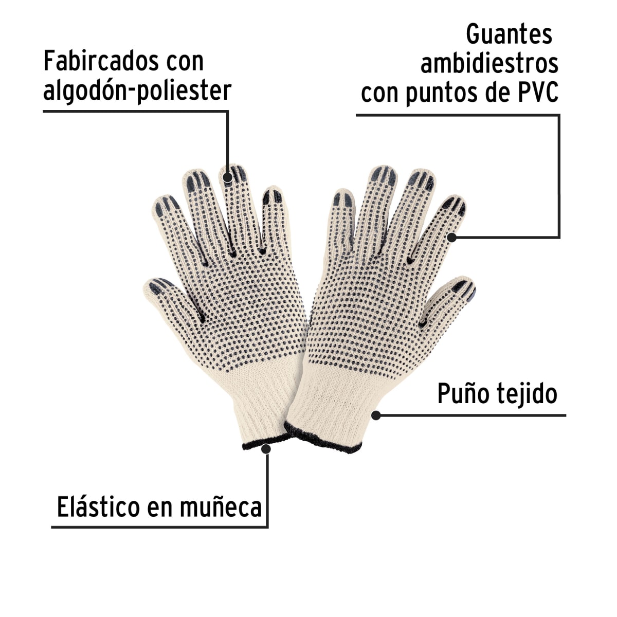 Guantes de algodón con puntos de PVC en palma y dorso,Pretul2