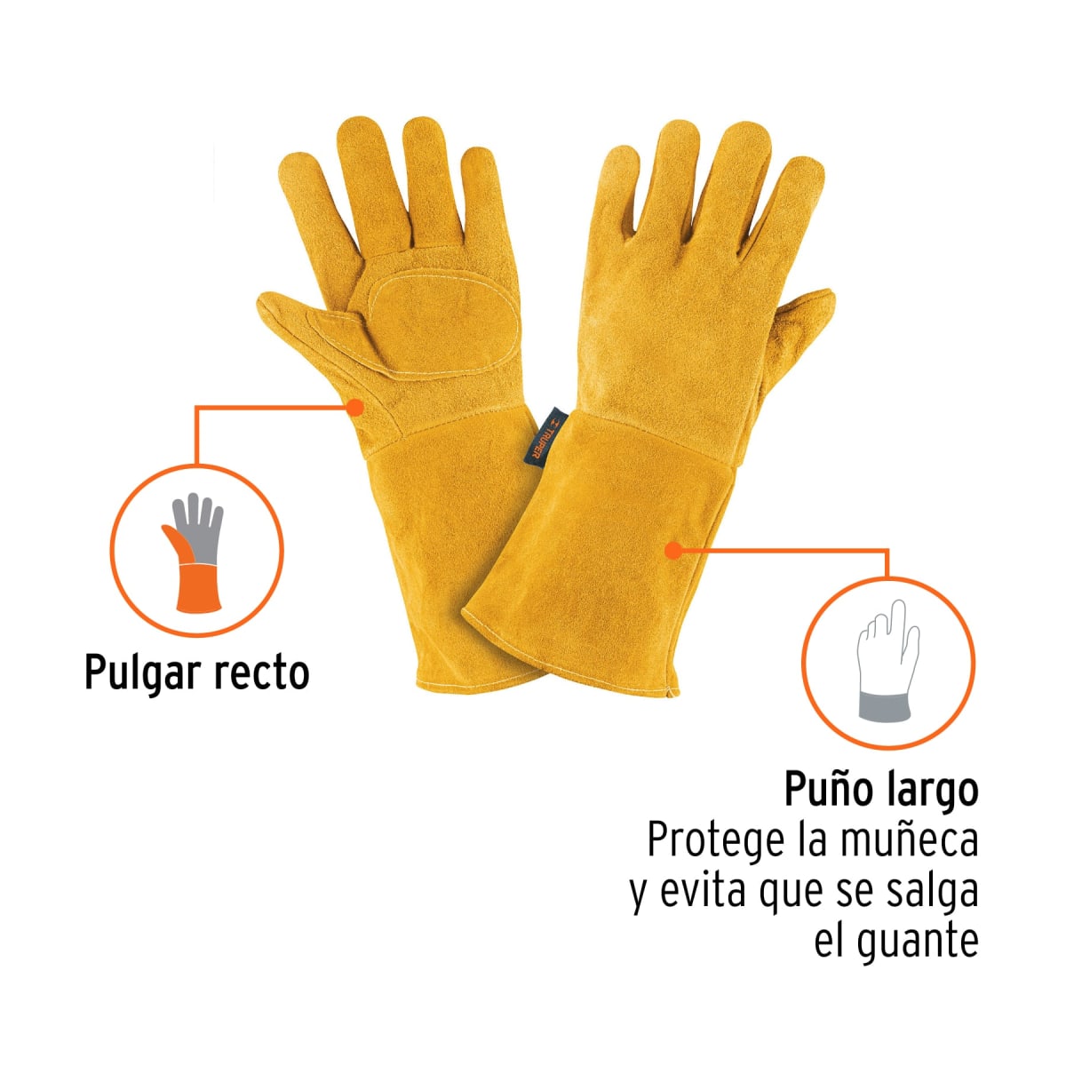 Guantes de carnaza, largos, unitalla, Truper2