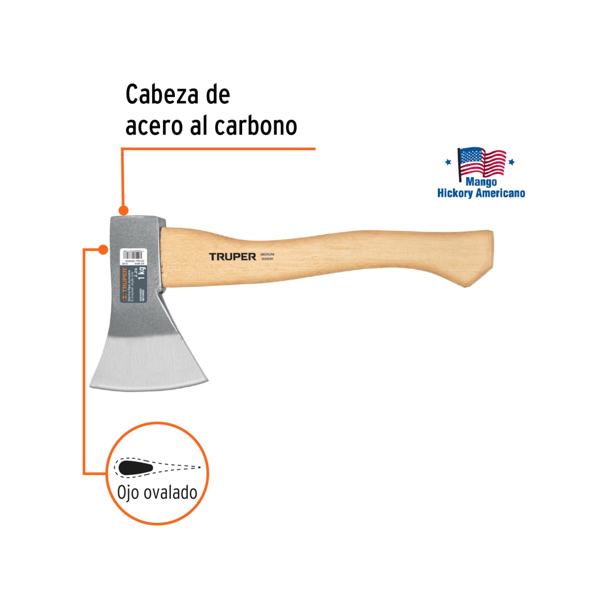 Hacha europea mango de madera 15 1/2