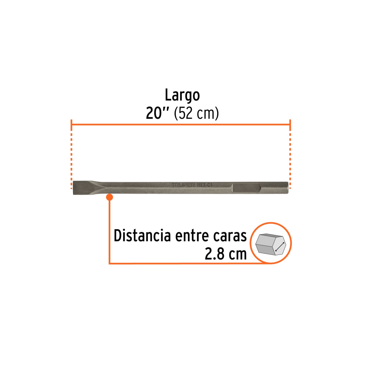Cincel plano zanco hexagonal de 1 1/8´´, de 20´´ X 1.5´´ Truper2