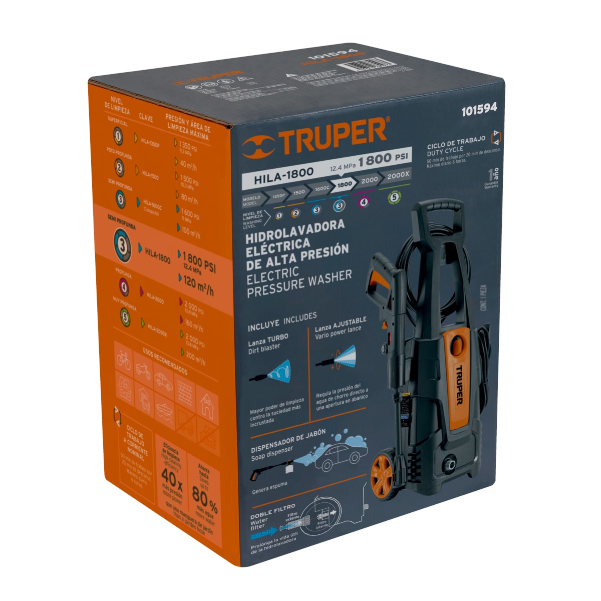 Combo Hidrolavadora 1800psi Truper + dispensador de jabón con cañón14