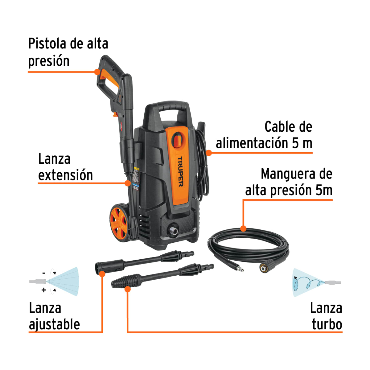 Hidrolavadora + manguera 15m con caja de herramientas con ruedas Truper3