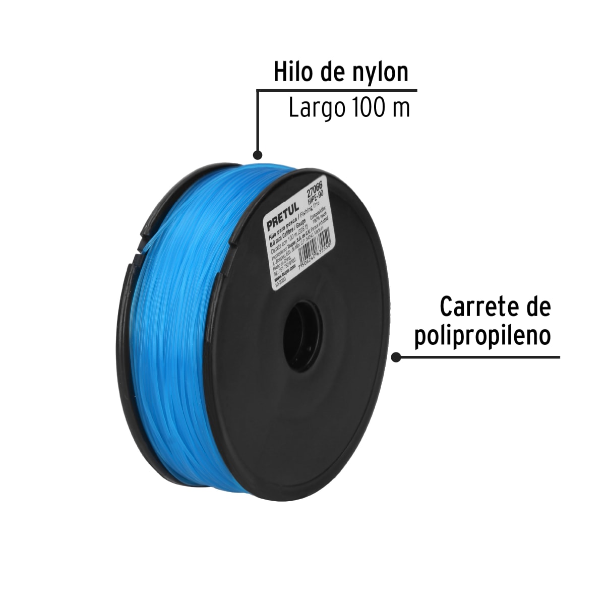 Carrete con 100 m de hilo para pesca azul calibre 0.90 mm Pretul2