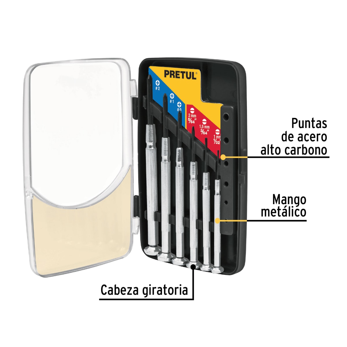 Juego con 6 desarmadores de precisión mango metálico Pretul3