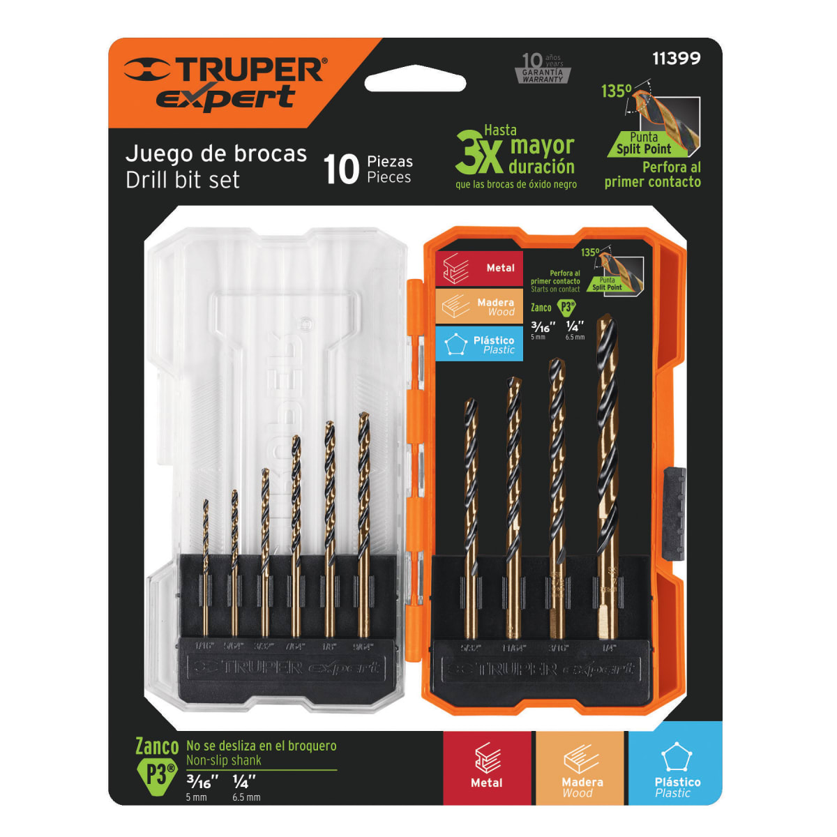 Juego de 10 brocas hss para metal en estuche, truper expert1