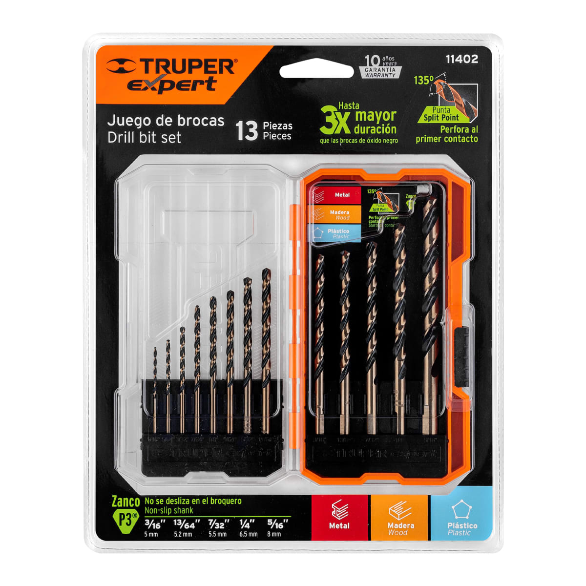 Juego de 13 brocas HSS para metal en estuche Truper Expert2