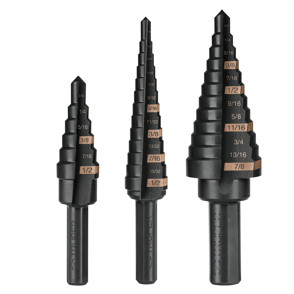 Juego de 3 brocas escalonadas de óxido negro Truper2