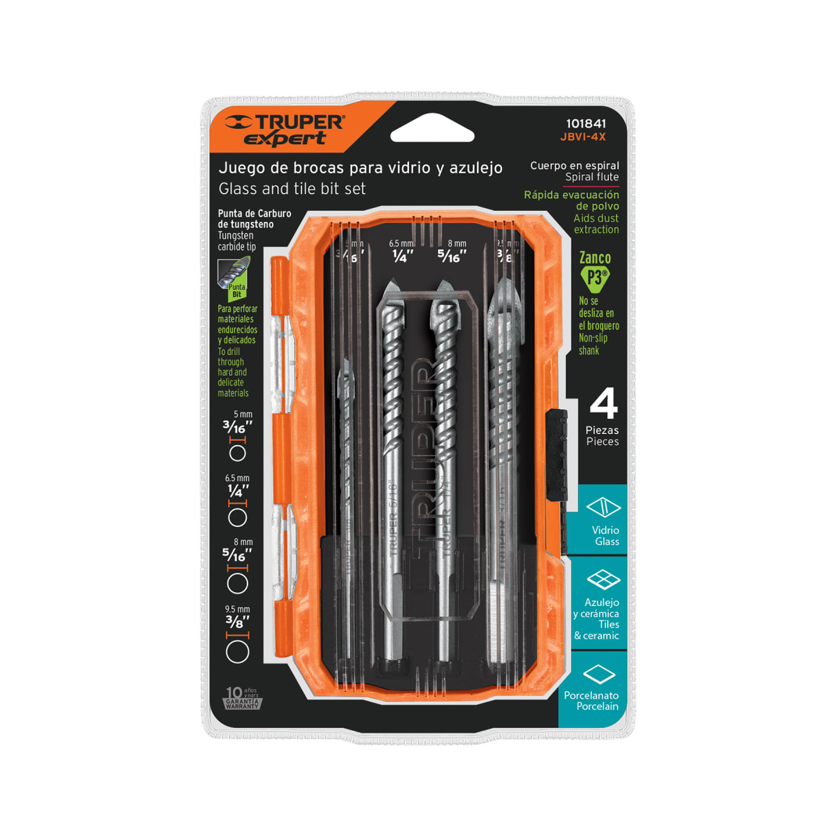 Juego de 4 brocas para vidrio y mayolica Truper Expert3