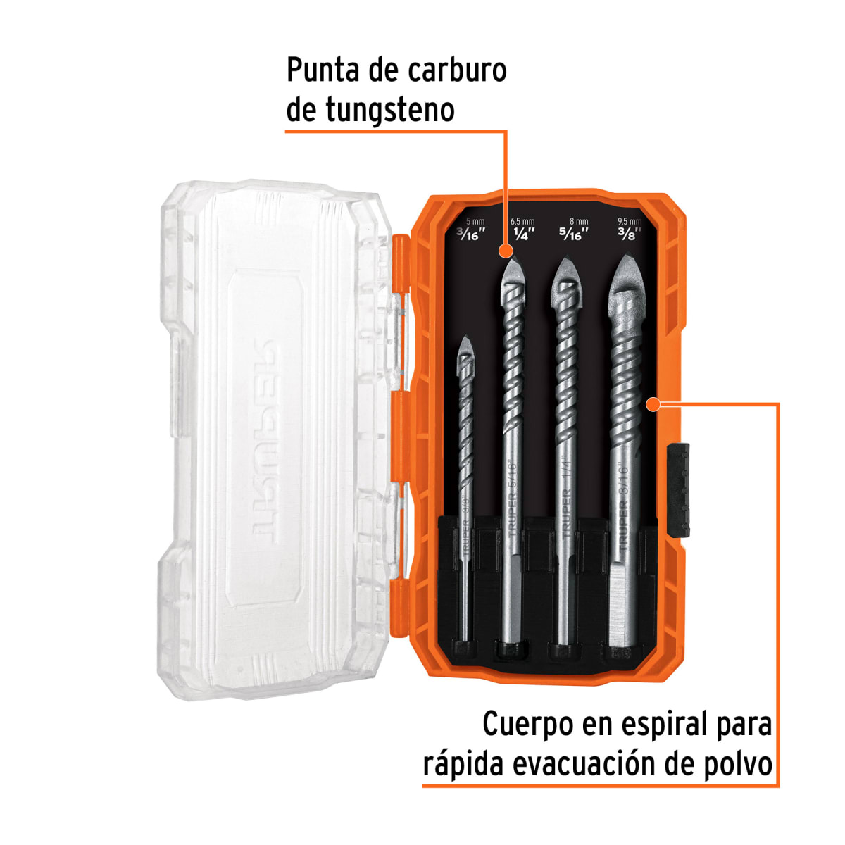 Juego de 4 brocas para vidrio y mayolica Truper Expert2